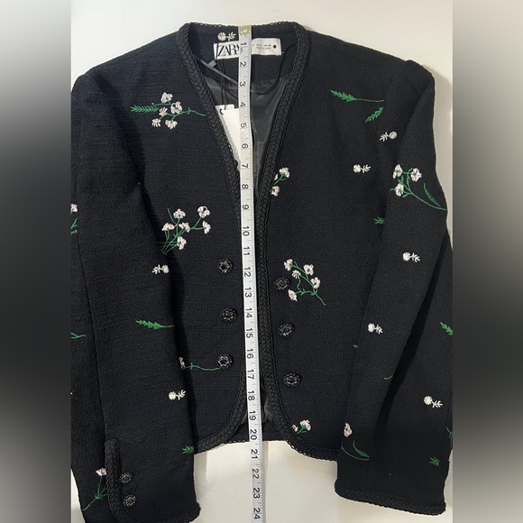 Zara Floral Embroidered Black Blazer Jacket Small Preppy Casual Dark Academia - Picture 8 of 13